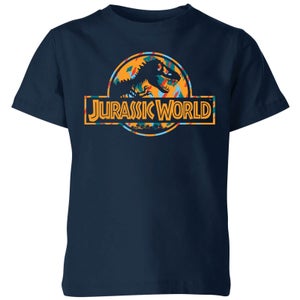 Jurassic Park Logo Tropical Kids' T-Shirt - Navy