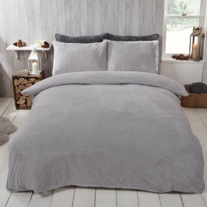 Grey Teddy Fleece Duvet Set