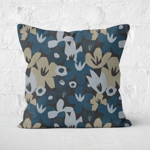 Small Abstract Navy Flowers Square Cushion